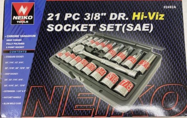 Neiko Tools 21pc 3/8″ Dr. Hi-Viz Socket Set – SAE