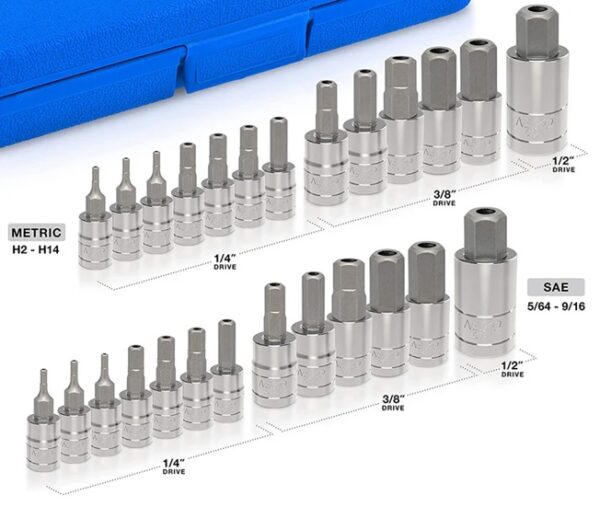 NEIKO 26pc Tamper-Proof Hex Bit Socket Set – SAE & Metric