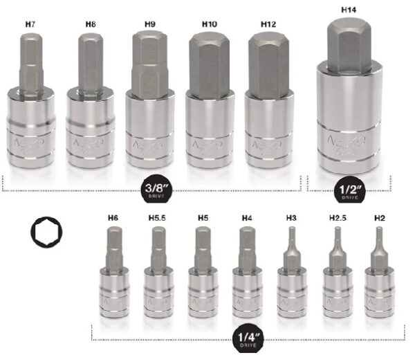 NEIKO 13pc Hex Bit Socket Set – Metric – 2mm – 14mm