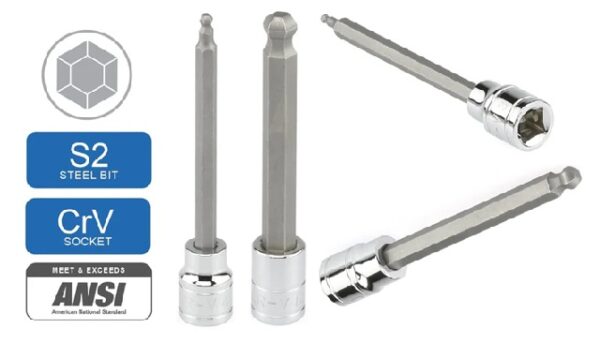 NEIKO 7pc 3/8″ Drive Long Ball End Hex Bit Socket Set – Metric – 3mm-10mm