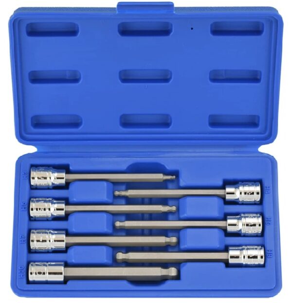 NEIKO 7pc 3/8″ Drive Long Ball End Hex Bit Socket Set – Metric – 3mm-10mm