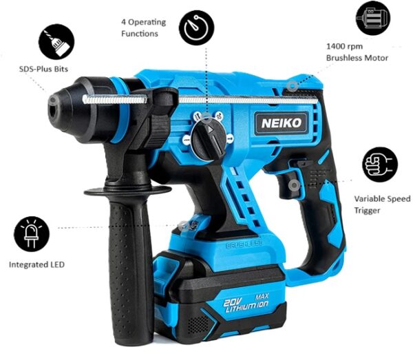 NEIKO 20V Li-Ion Rotary Hammer Drill – Brushless