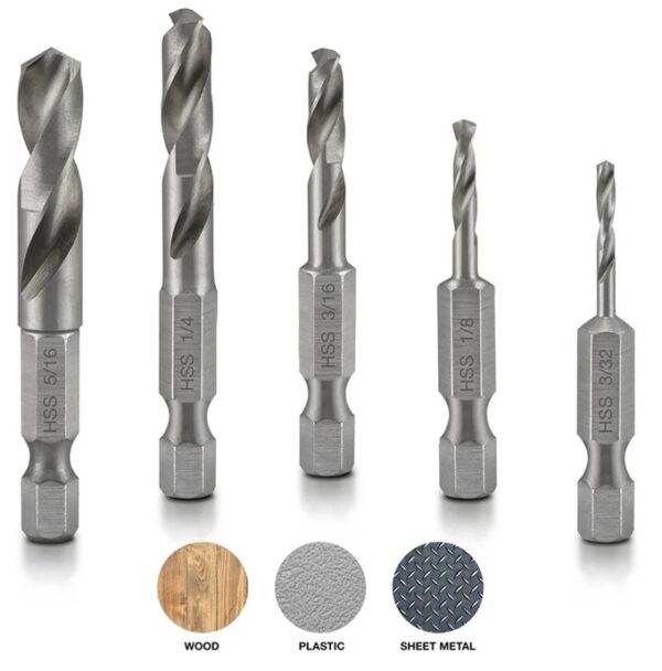 NEIKO 5pc Quick Change Stubby Drill Bit for Metal